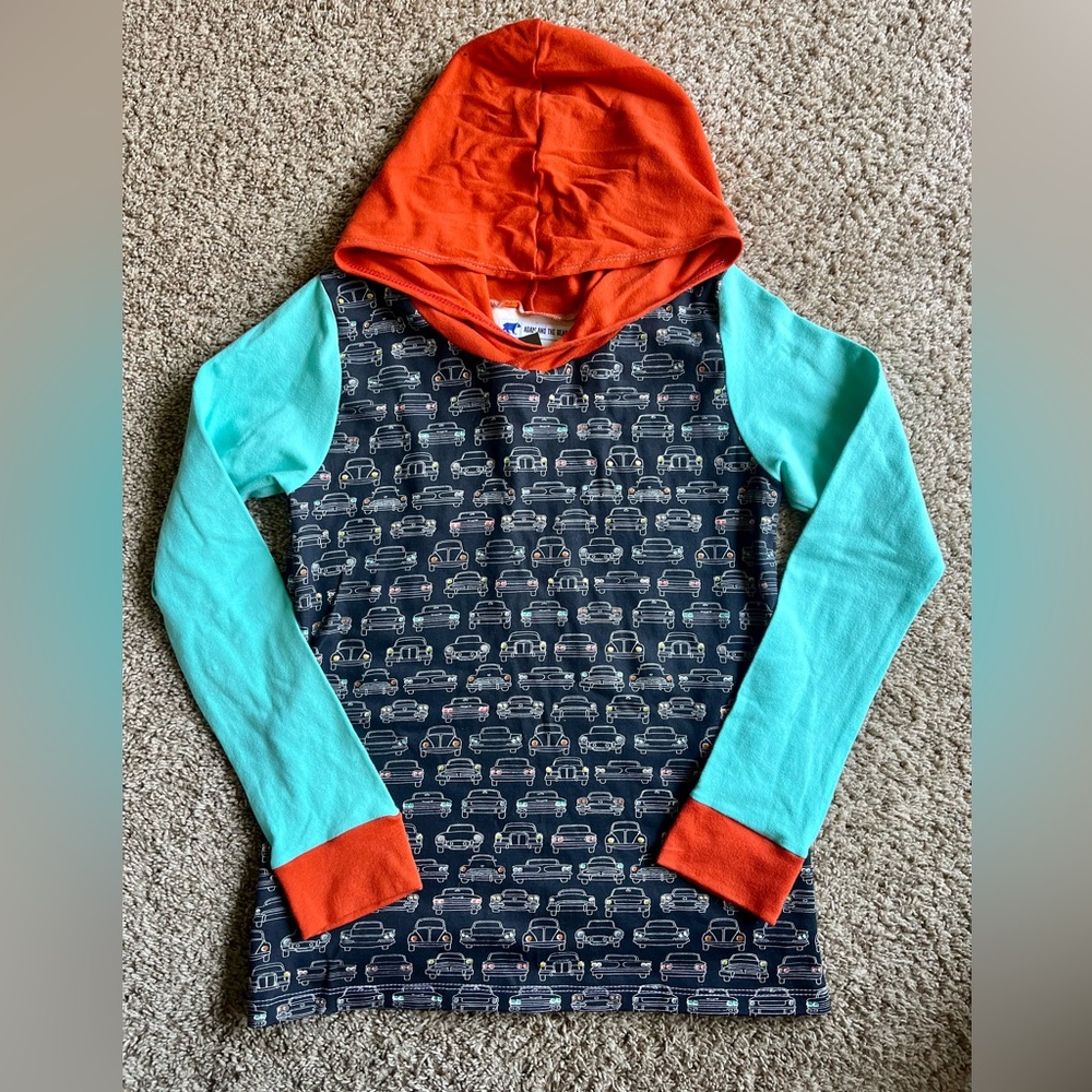Tall and Slim Kids' Teal and Orange Car Print Hoodie